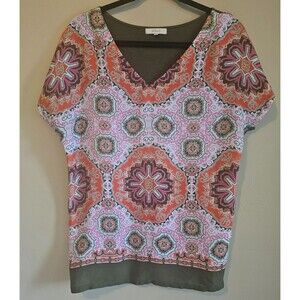 Halo Top Womens Medium Green boho Neck, Short Sleeves Pullover, casual, concert